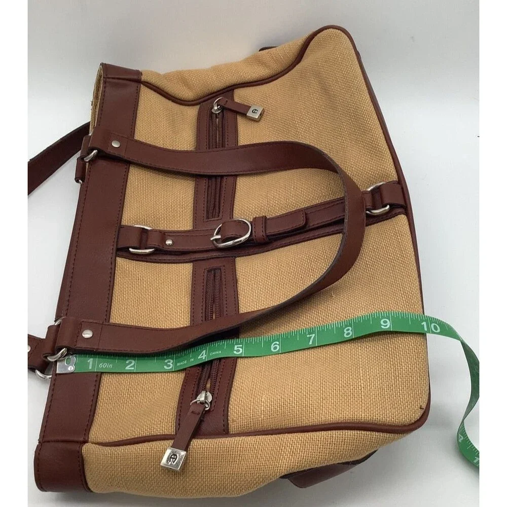 Vintage Etienne Aigner Two Tone Canvas Leather Purse Satchel Bag Top Handle EUC
